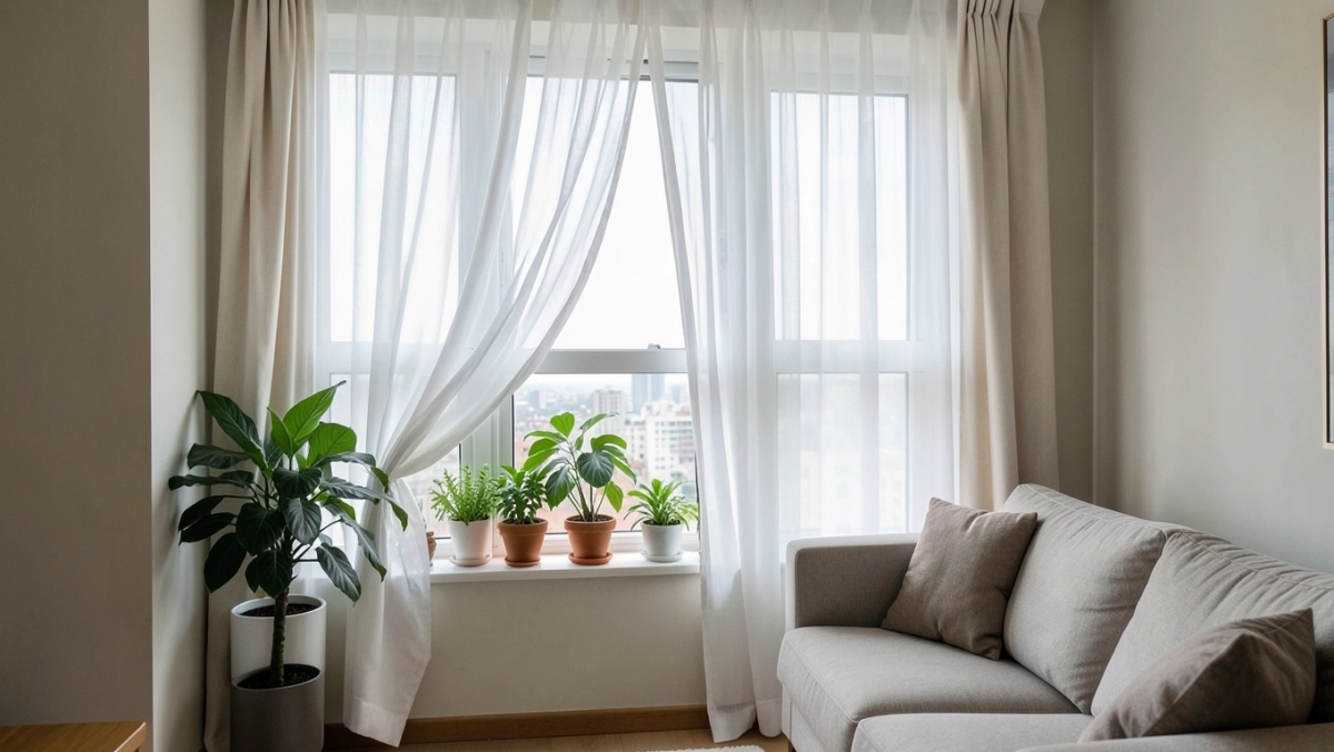 Aranżacja okna w salonie w bloku