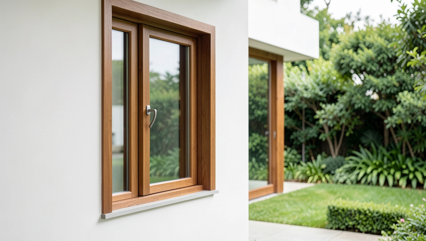 Design okien orzech w nowoczesnym domu