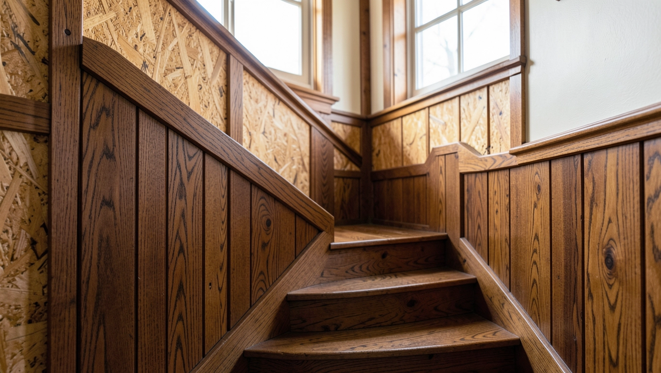 Drewniana zabudowa klatki schodowej w domu
