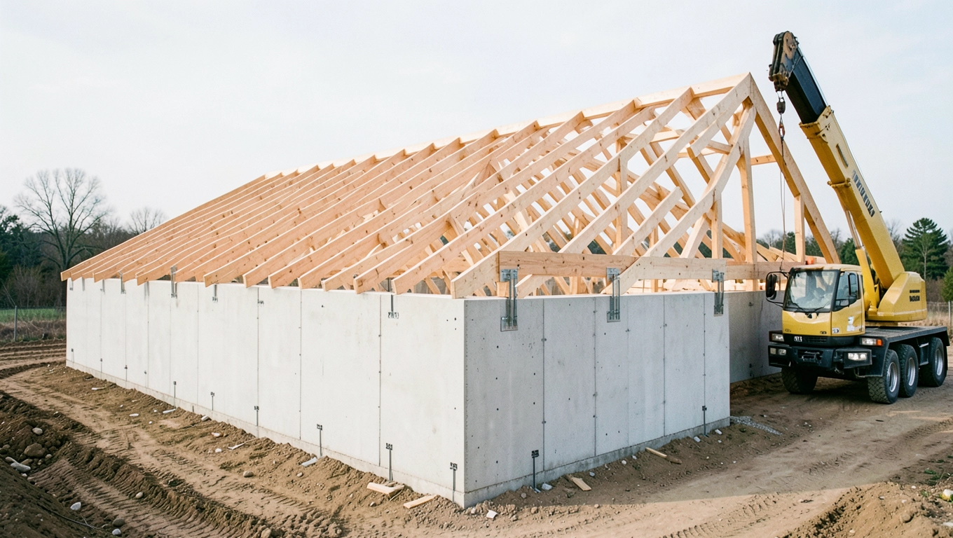 Montaż wiązarów dachowych jednospadowych