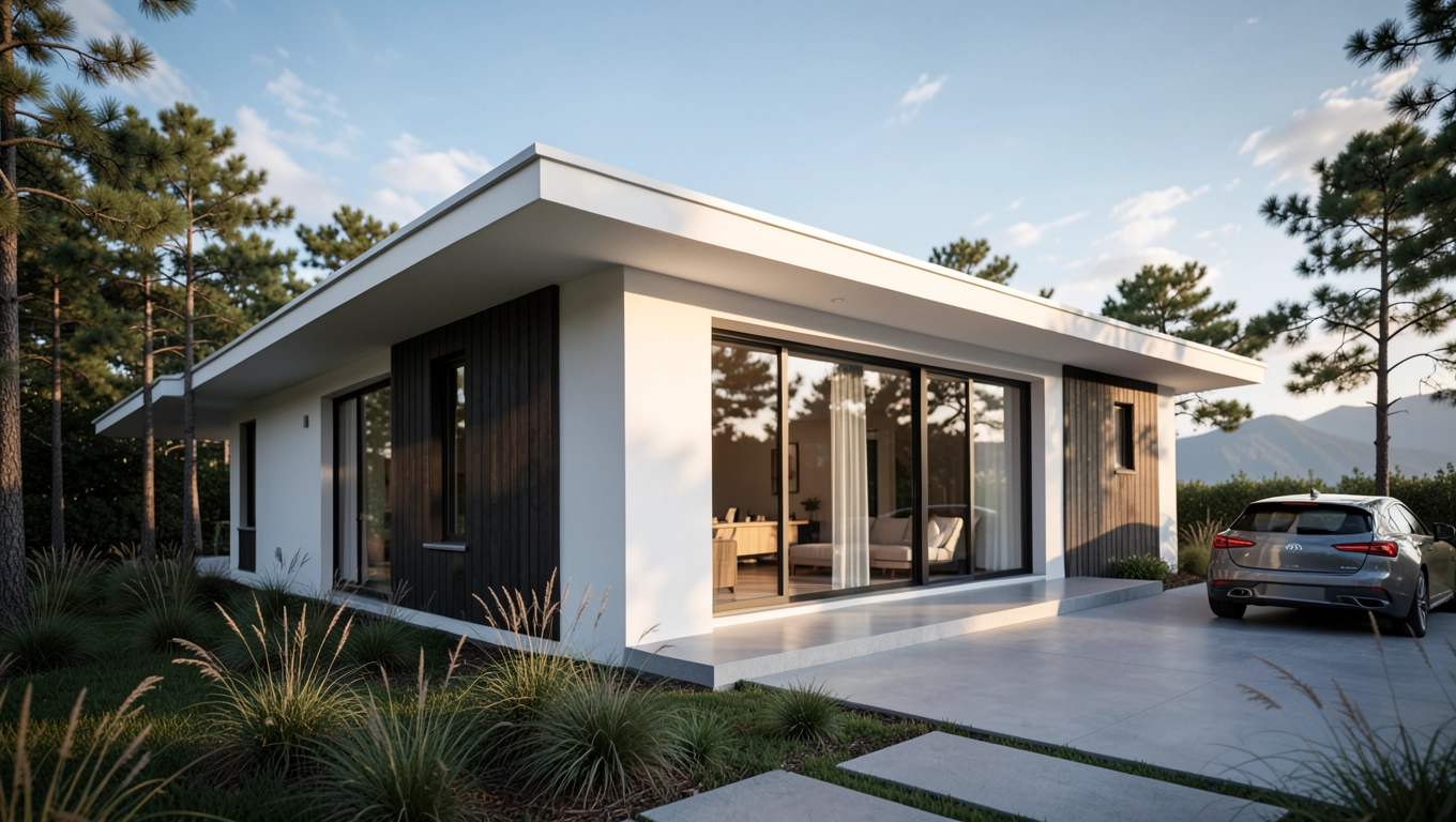 Nowoczesne style architektoniczne dla domu parterowego 200m² z płaskim dachem