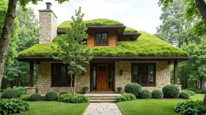 elewacja domu z zielonym dachem