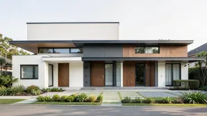 Elewacje domów parterowych z płaskim dachem