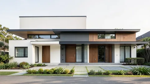 Elewacje domów parterowych z płaskim dachem