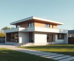 Elewacje domów parterowych z płaskim dachem