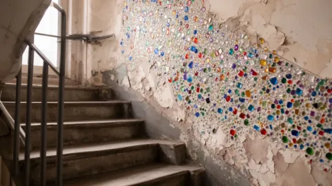 Tynk mozaikowy na klatce schodowej