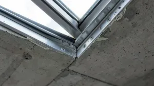 Obróbka okna dachowego w stropie betonowym